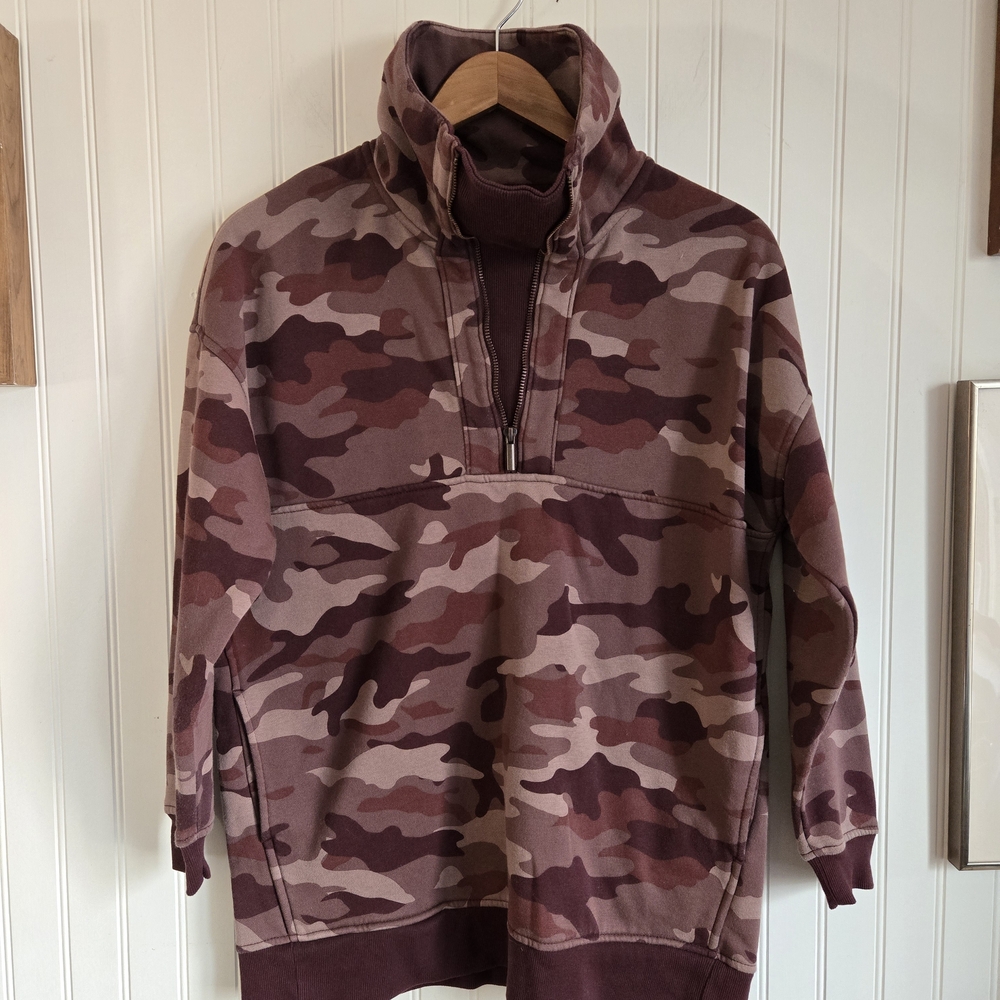 Old Navy Active Wear Oversized Half Zip Fleece Camouflage Pullover Sweatshirt